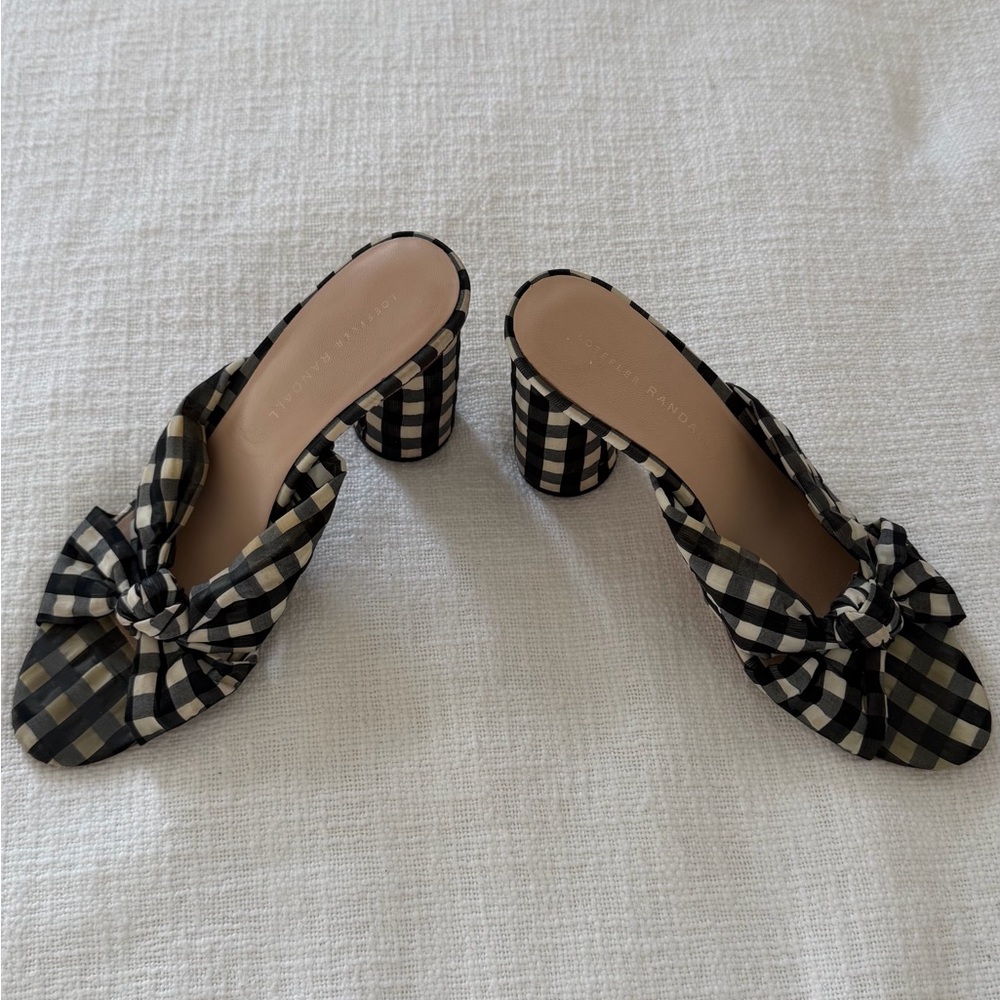 Loeffler Randall Black & Cream Gingham Knot Slide Mules - Picture 4 of 4